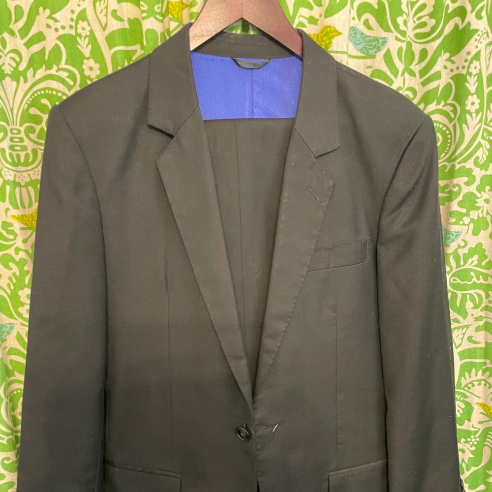 Black Men’s Suit.  Size 44 Jacket; 34 Pants.